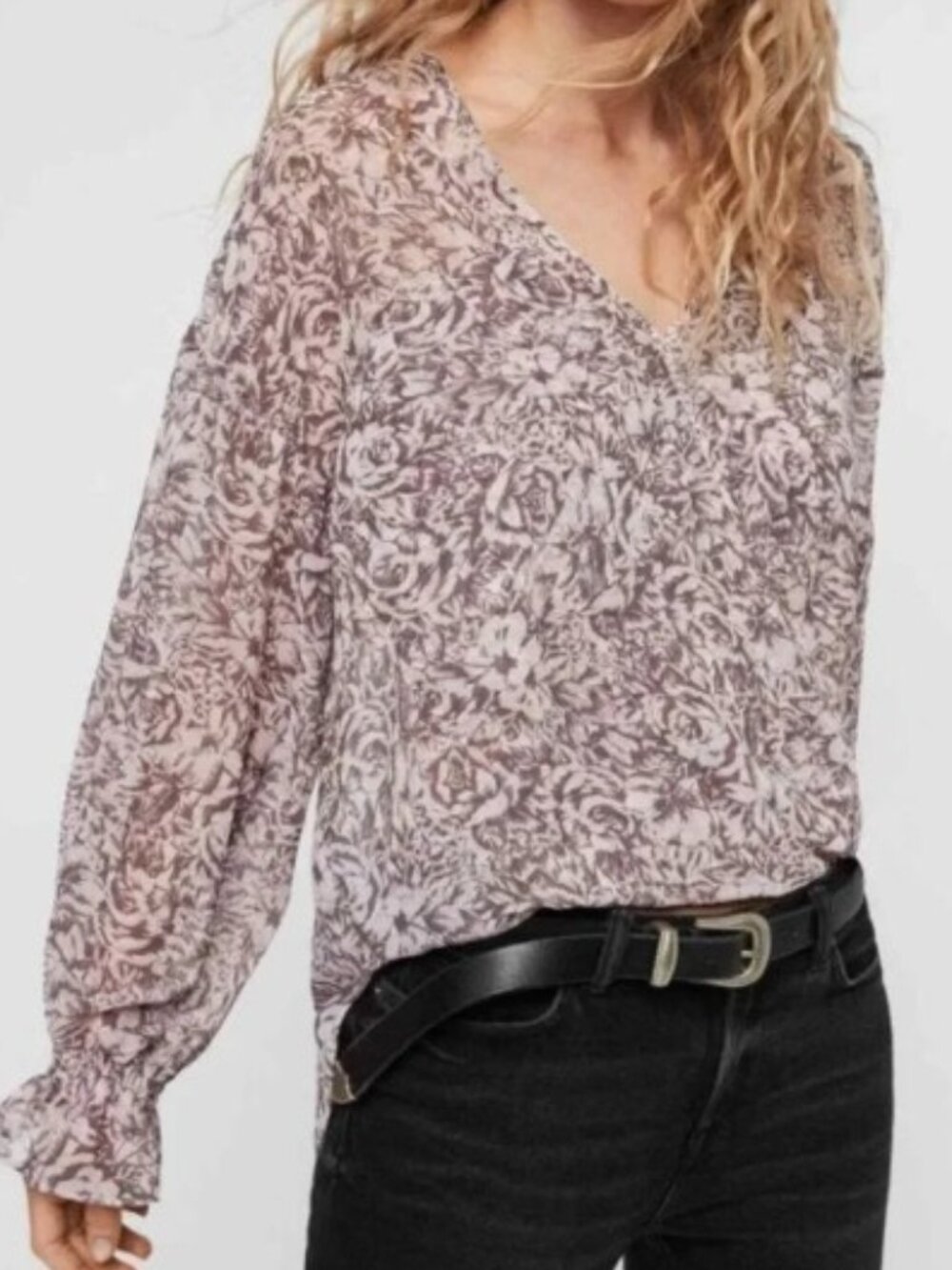 All SAINTS Penny Rosey Faux Wrap Georgette Long Sleeve Blouse L NWOT
